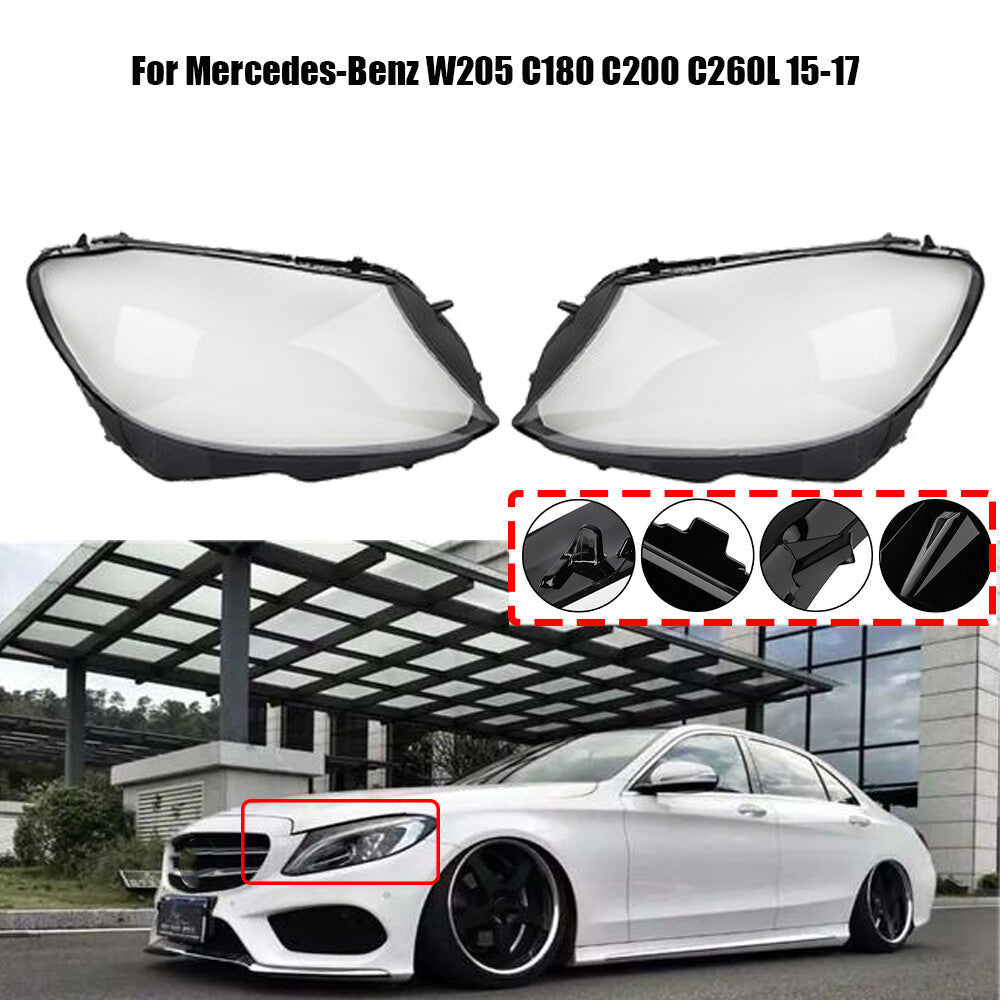 Headlight lens cover compatible with 14-17 inch for Mercedes-Benz W205 C180 C200 C260L
