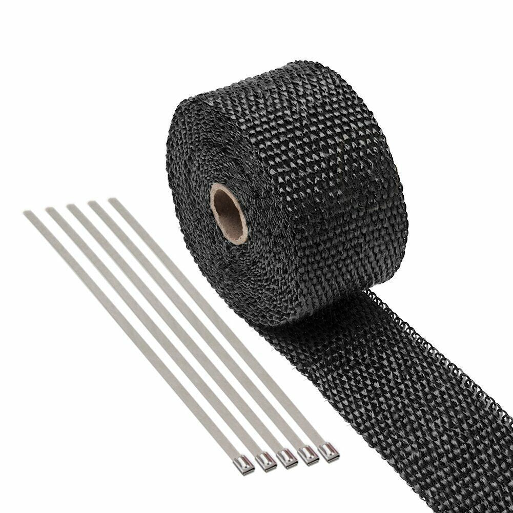 2 ROLL Motorcycle Black Fiberglass Exhaust Header Pipe Heat Wrap Tape+ Ties Kit Q
