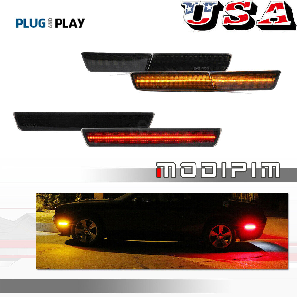 4-piece set of front and rear smoked lens LED side marker lights suitable for 2018-2022 for Dodge for Challenger - v