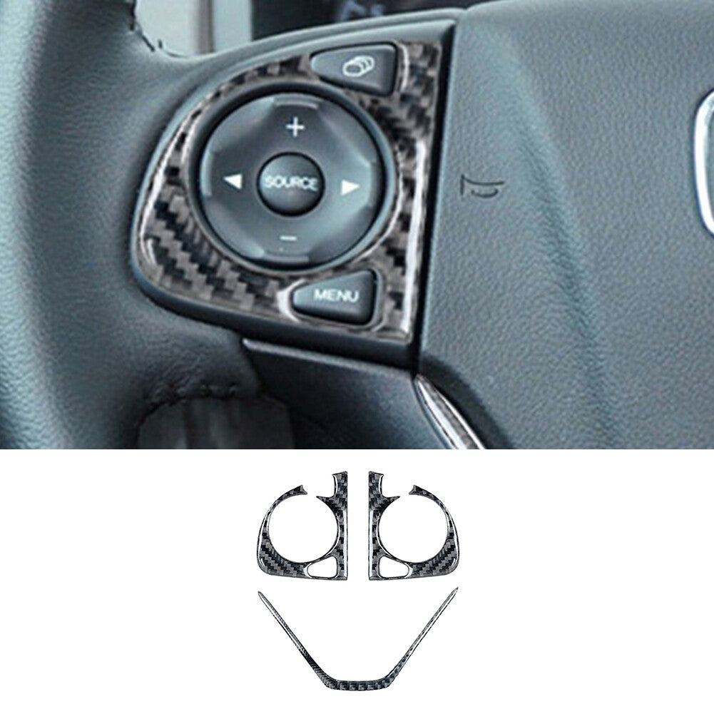 3Pcs Carbon Fiber Steering Wheel Button Trim for Honda CRV CR-V 2012-2016 Type B