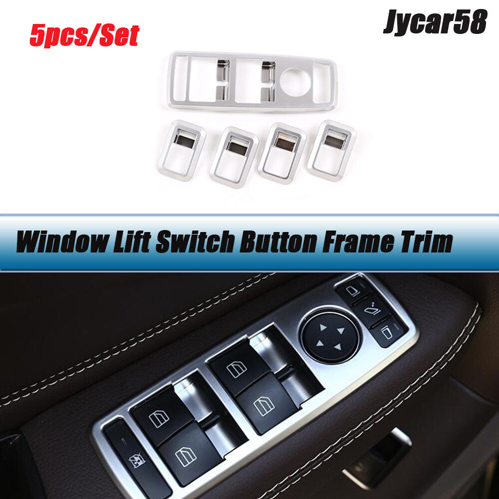 5PCS Silver ABS Window Lift Switch Button Frame Trim for Benz A B C E GLE GLA