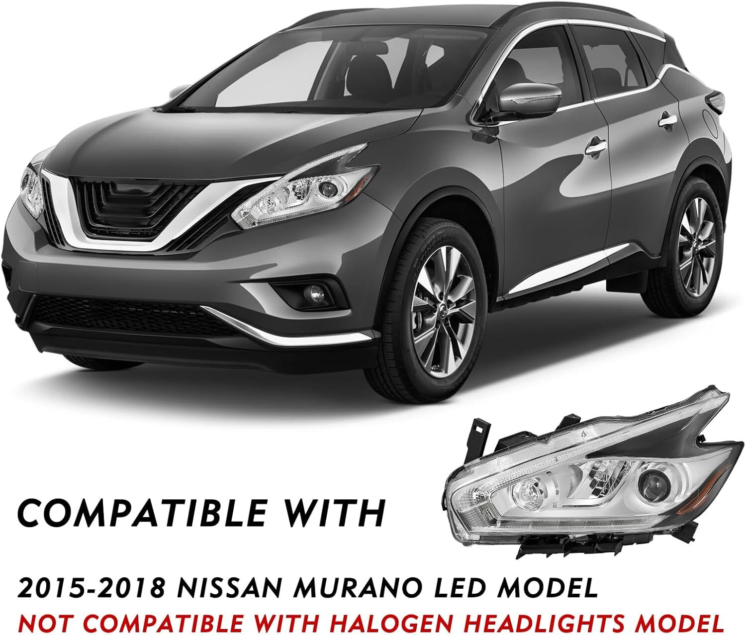For 2015-2018 Murano Left Driver LED DRL Halogen Projector Headlight n