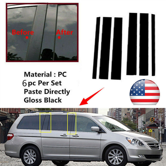6Pcs Car Glossy Black Door Trim Pillar Post Gloss Black Cover for Honda Odyssey