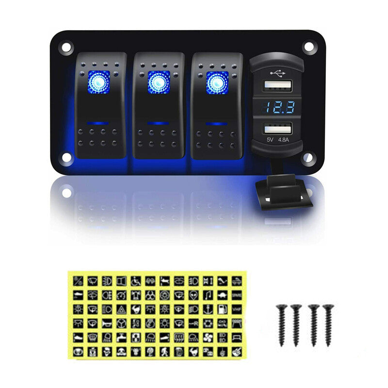 3-Gang Panel Toggle Dash 5-Pin On/Off Pre-wired Rocker Switch Bracket Parts n