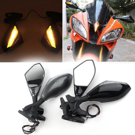 Motorcycle Rearview Mirrors w/LED Turn Signal for Honda for Kawasaki for Yamaha YZF R6S Q