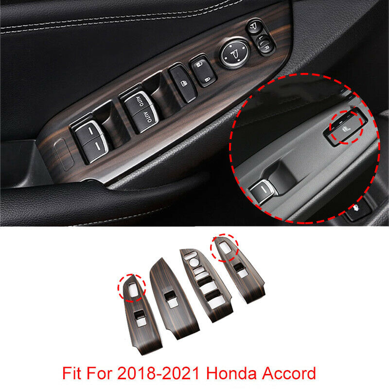 for Honda Accord 2018-2022 Wood Grain Window Lock Lift Switch Button Panel Trim
