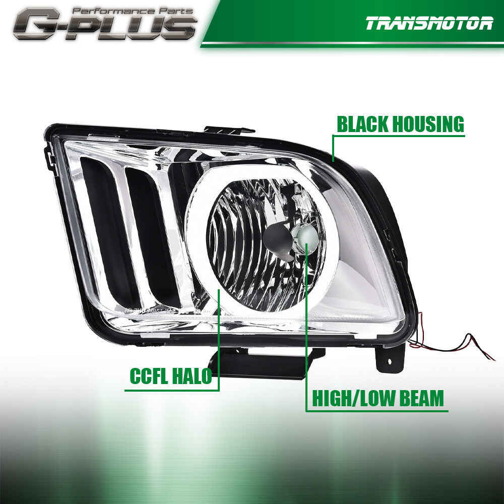 Fits 2005 - 2009 for Mustang for CHRome Housing LED DRL Halo Headlight Headlamp - v
