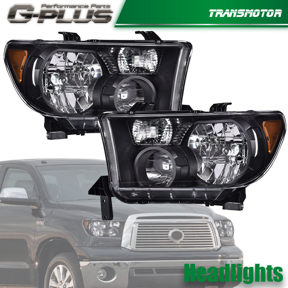 Black for CHRome Headlight LH+RH Fits for 2007 - 2013 Tundra 2008 - 2017 Sequoia - v