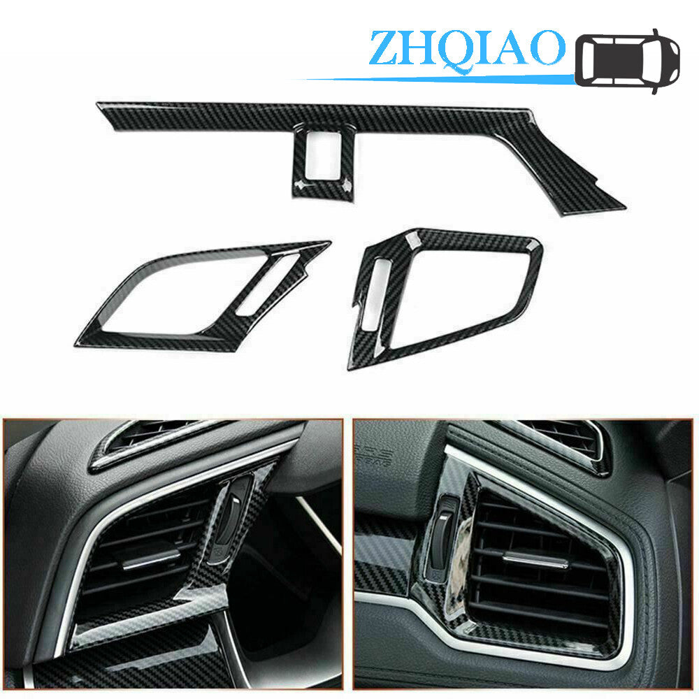 3PCS Carbon Fiber Dashboard AC Air Vent Outlet Cover for Honda for Civic Sedan 16-20