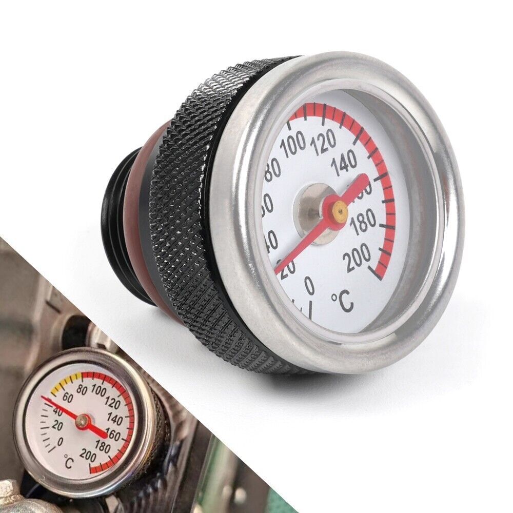Black M20x1.5 Motorcycle Oil Temp Temperature Gauge Filler Cap 0-200 Celsius Q