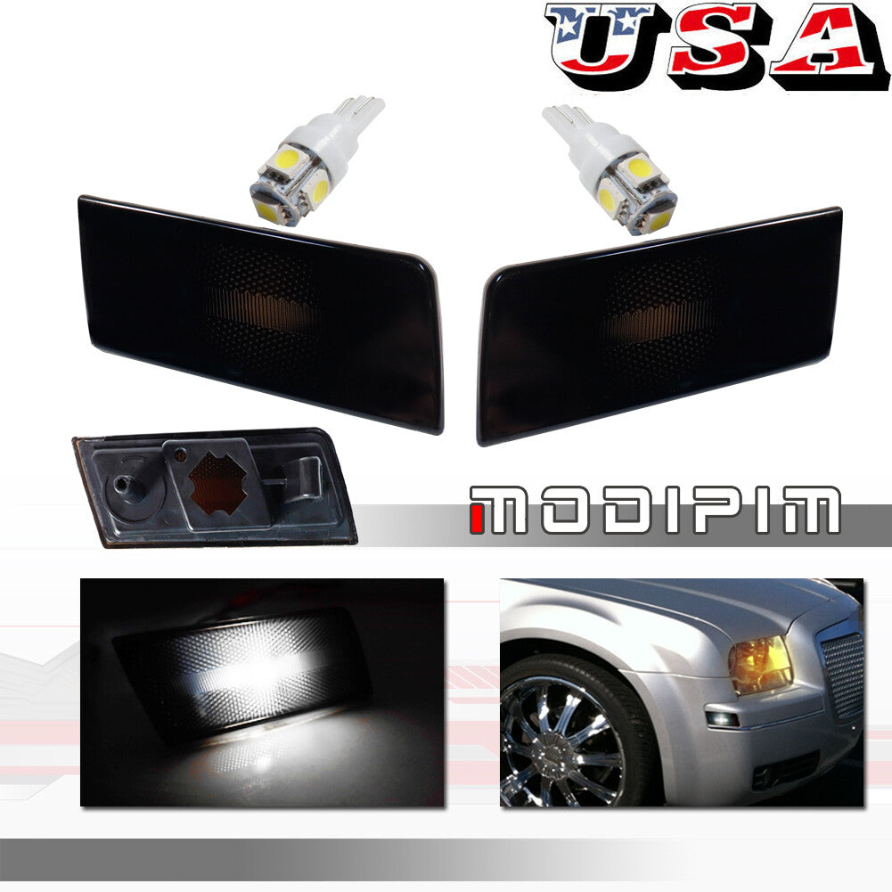 Smoked Front Side Marker Light Housing with White LED Bulbs for 2005-10 for for CHRysler 300- v