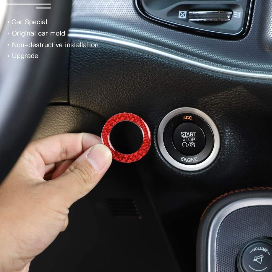 For 10-23 for Dodge Charger Red Carbon Interior Engine Start Stop Switch Button Trim v