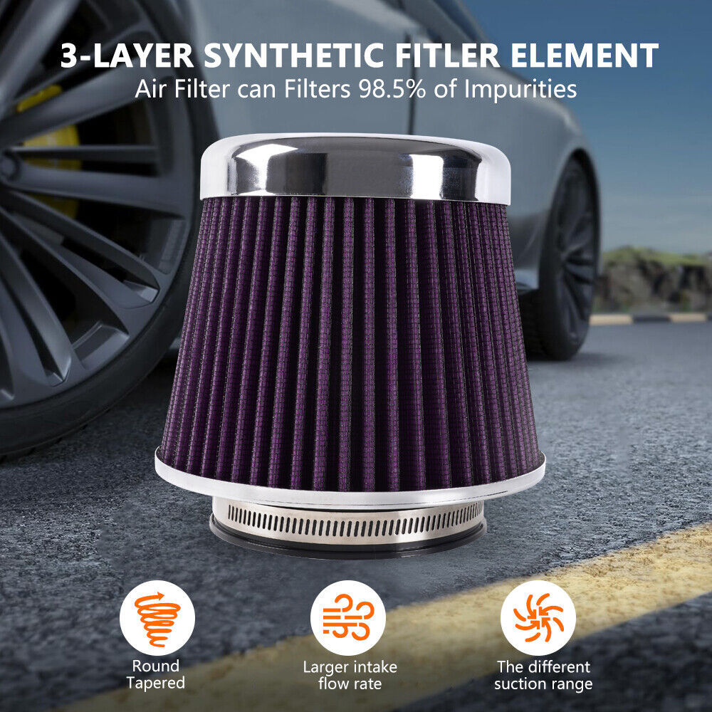 Cold Air Intake High Flow Performance Purple Air Filter 3/3.5/4 Inlet 5 Tall Q