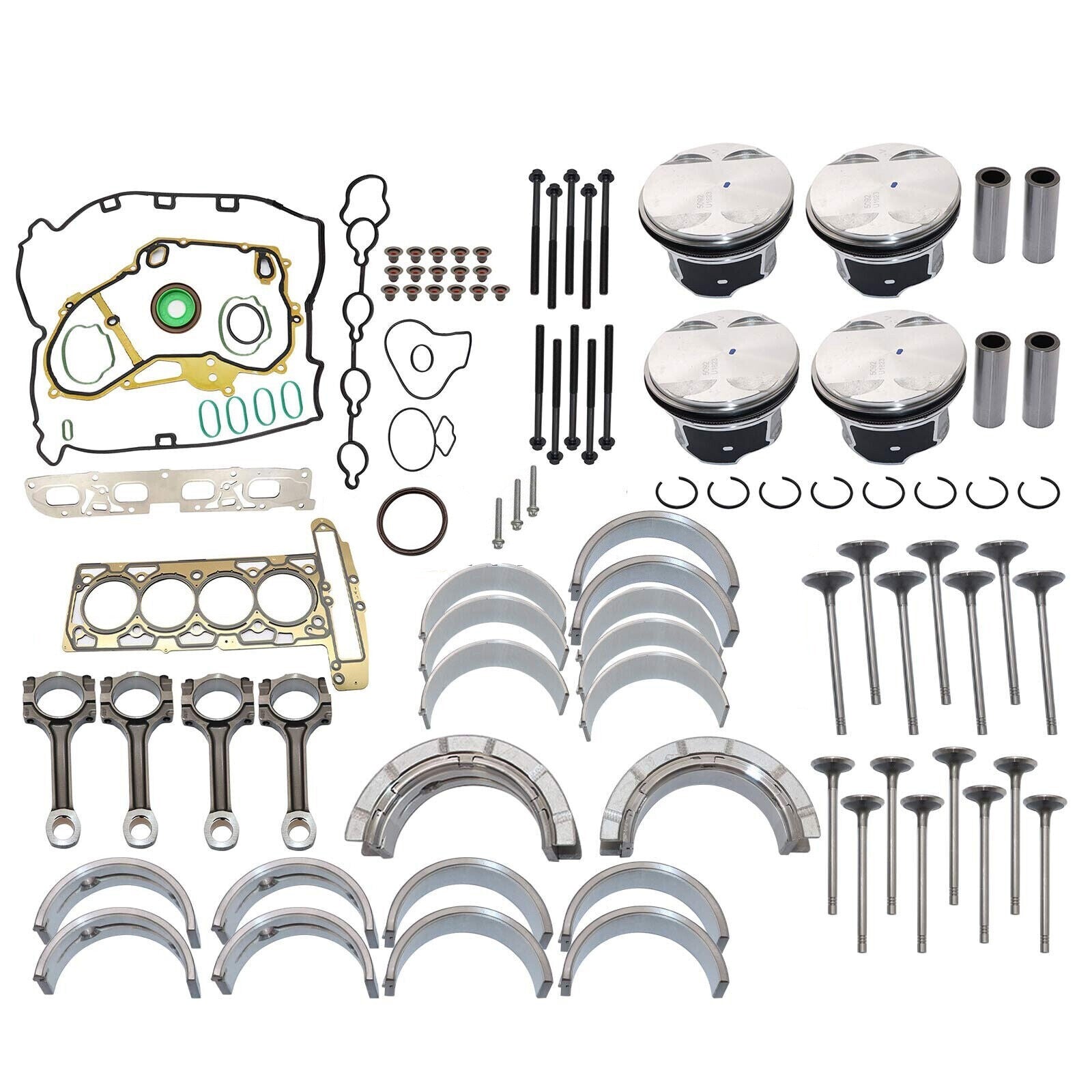 for Buick for Chevrolet for GMC 2.4L Engine Rebuild Overhaul Pistons Valves Seals Kit