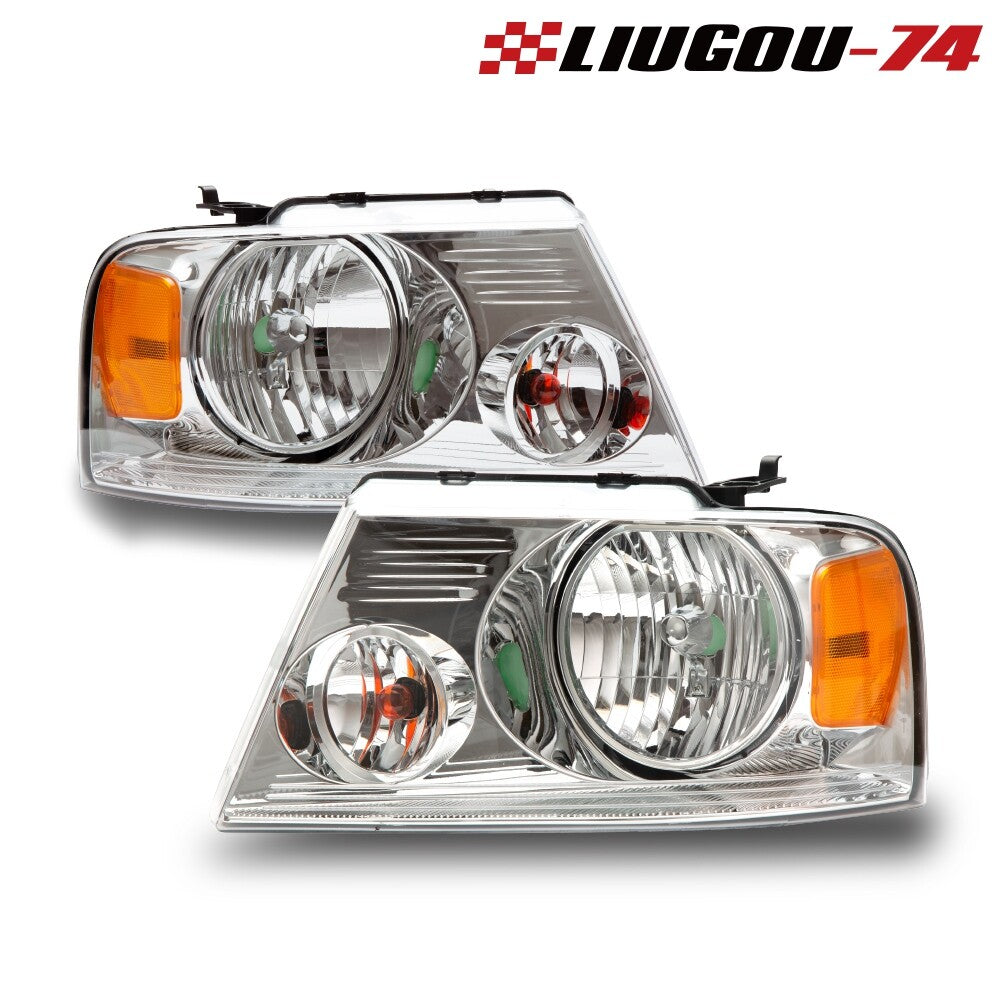 2 Piece Headlight Assembly for 2004 - 2008 for F150 for CHRome House Clear Strip - v