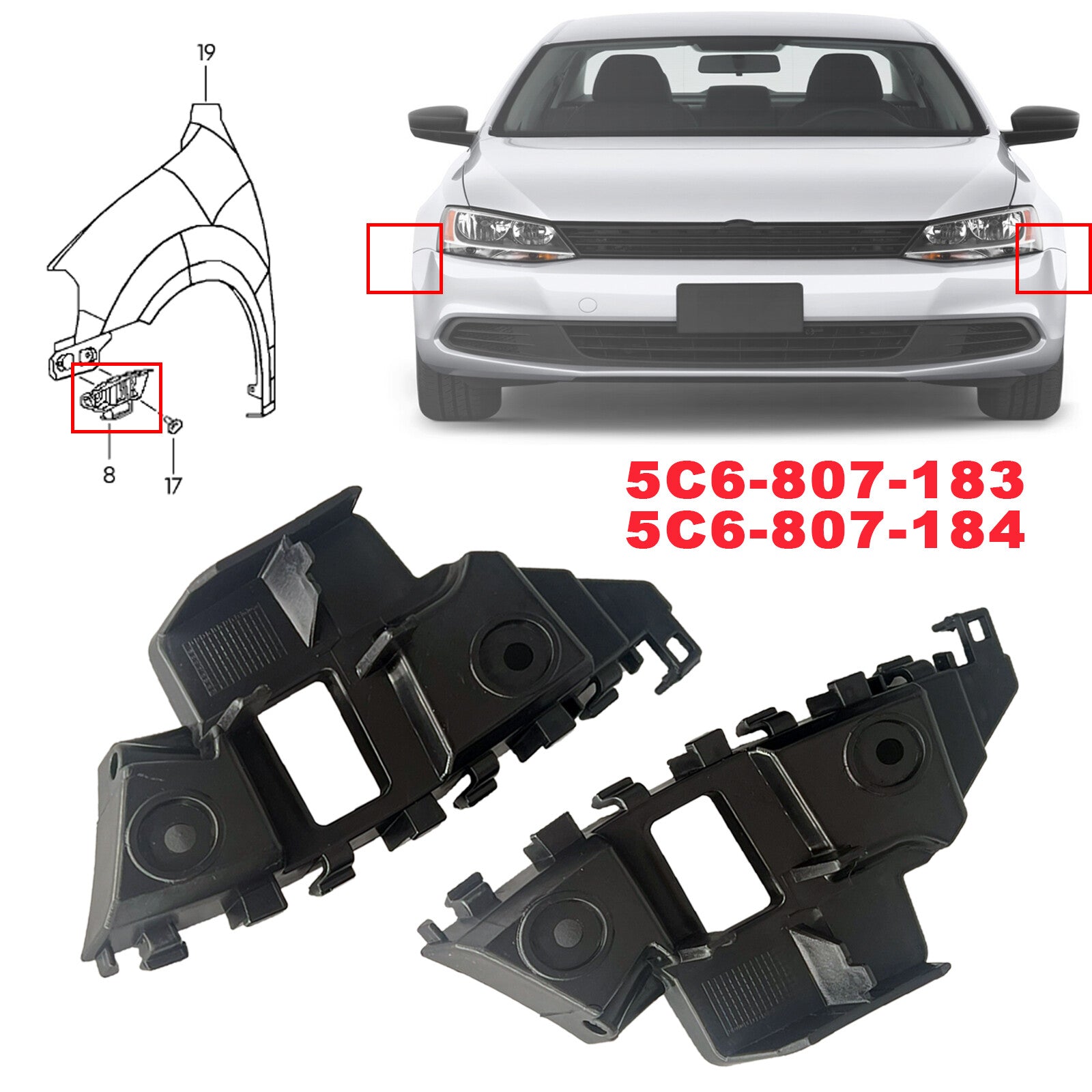for VW for Jetta Car Front Bumper Retainer Brackets Spacer Left Right Pair 2011-2014