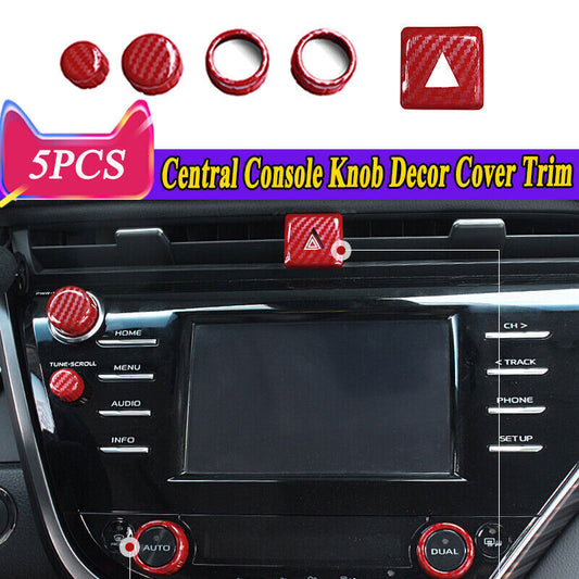 5P Red Carbon Fiber Central Console AC Switch Button Trim for Toyota for Camry 18-21
