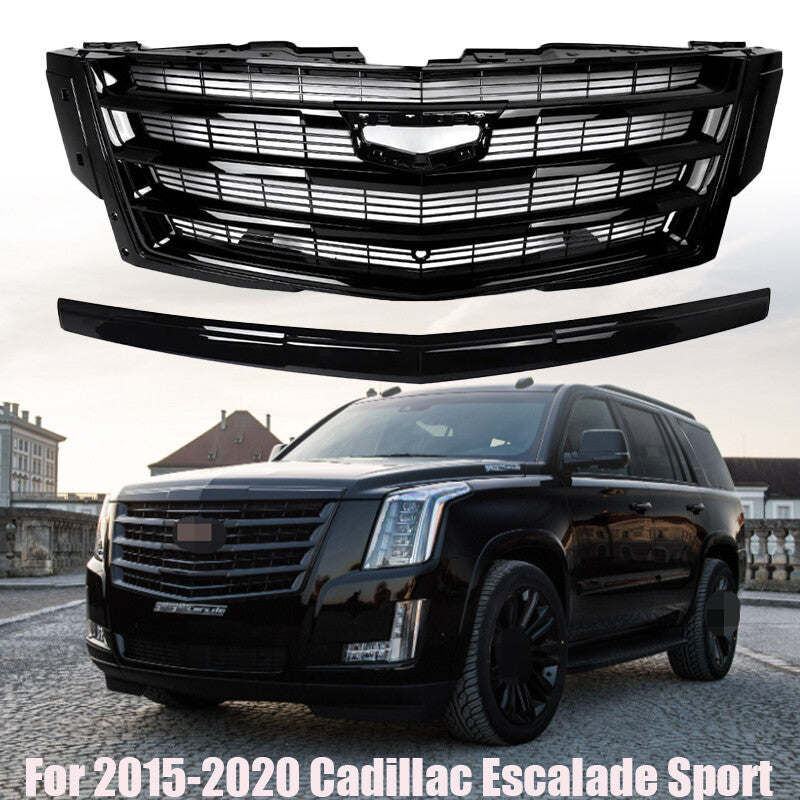 Gloss Black For 2015-20 for Cadillac for Escalade W/Camera Hole Front Bumper Grille Trim