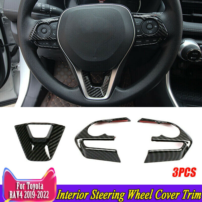 for Toyota RAV4 2019-2023 Carbon Style Interior Steering Wheel Cover Trim