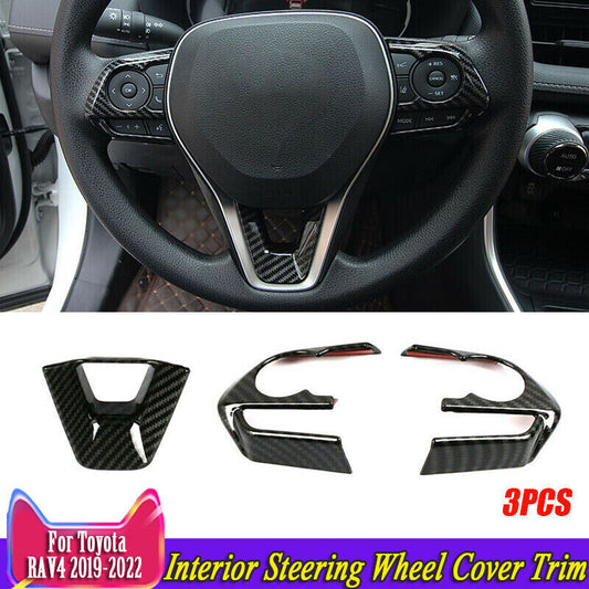 for Toyota RAV4 2019-2023 Carbon Style Interior Steering Wheel Cover Trim