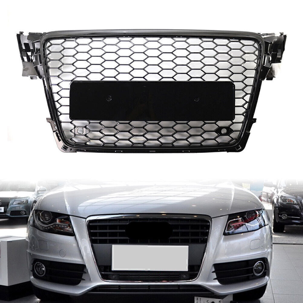 Black RS Honeycomb Mesh Front Hood Bumper Grill Grille for Audi A4 B8 2009-2012