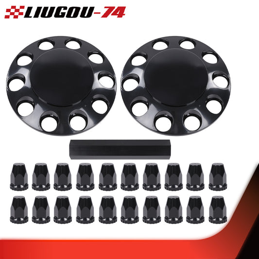Black Front Wheel Covers Hub Axle Semi-Plastic ABS Pair 33mm Nut Caps 1 Pair - v