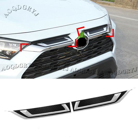 2ABS Chrome Front Bumper Grille Upper Moulding Cover for TOYOTA RAV4 2019-2023