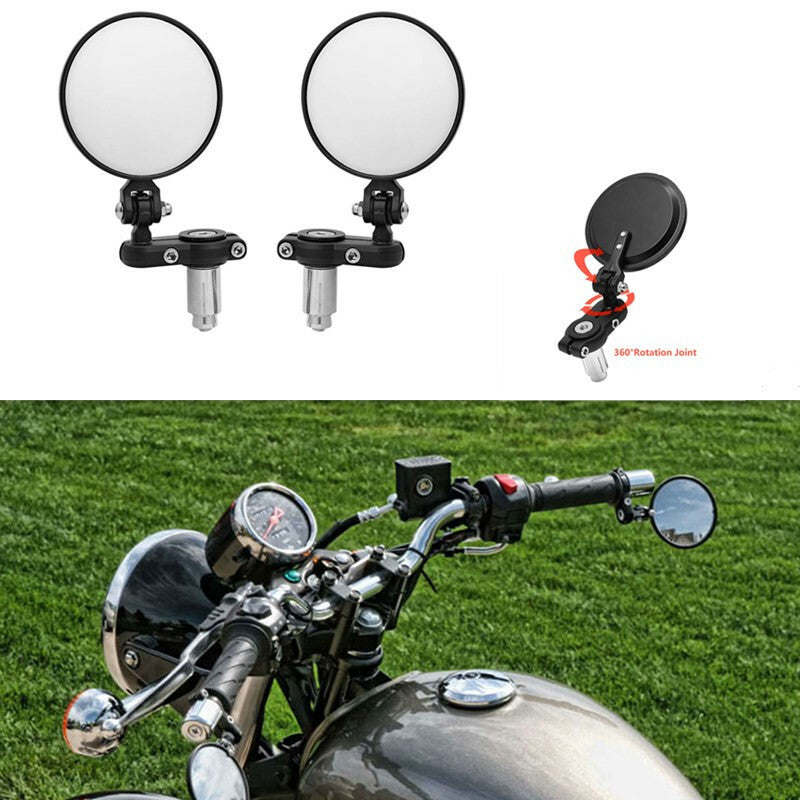 1 pair Universal Motorcycle Mirrors 3 Round Folding Handle Bar End Side Mirror