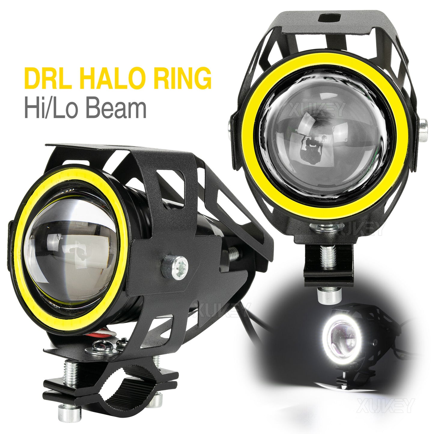 2PCS Motorcycle Headlight U7 LED Motorbike Driving Spot Light Fog Lamp Angel Eye