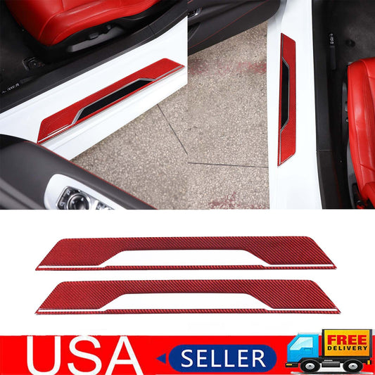 Red carbon door and window protective pad wear panel trim strip for Corvette C8 2020-2024