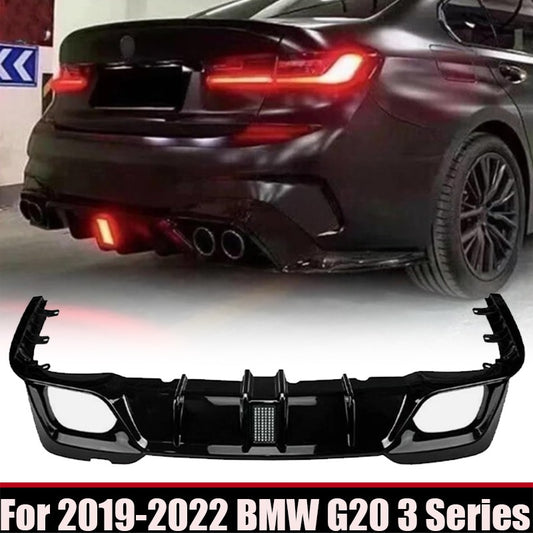 For 2019-2022 for BMW G20 3 Series CMS Style Gloss Black Rear Diffuser W/LED Light Q