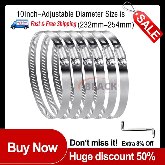 6-Piece Stainless Steel Hose Clamps, 10-inch Worm Gear Hose Clamps, Pipe Clamps, Jubilee Clamps