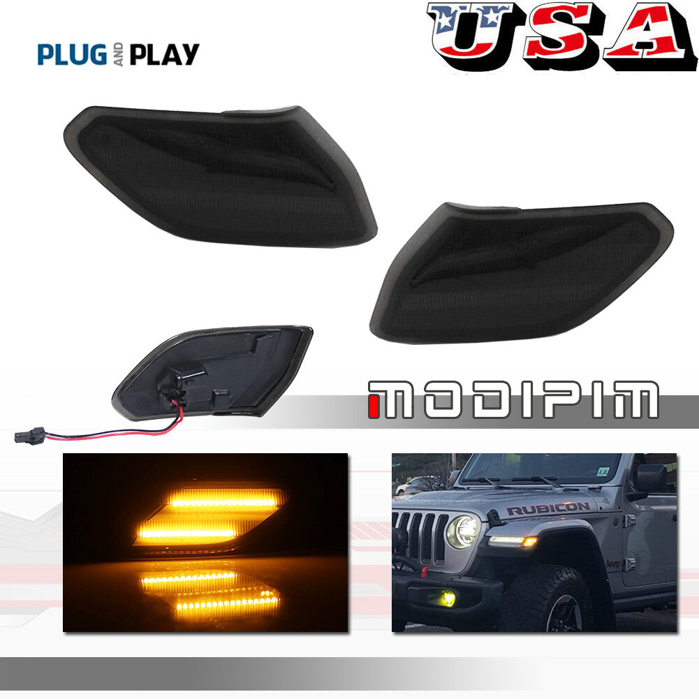 Smoked Lens Amber Full LED Side Marker Lights for 2018 for Jeep for Wrangler JL- v