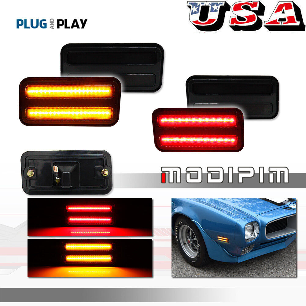 Smoked LED front and rear marker lights in amber red for 70-81 for Pontiac Firebird- v
