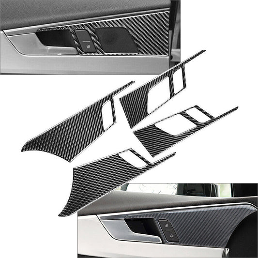 4x Carbon Fiber Interior Inner Door Handle Panel Trim Fit for Audi for A4 B9 2017-20 18 Q
