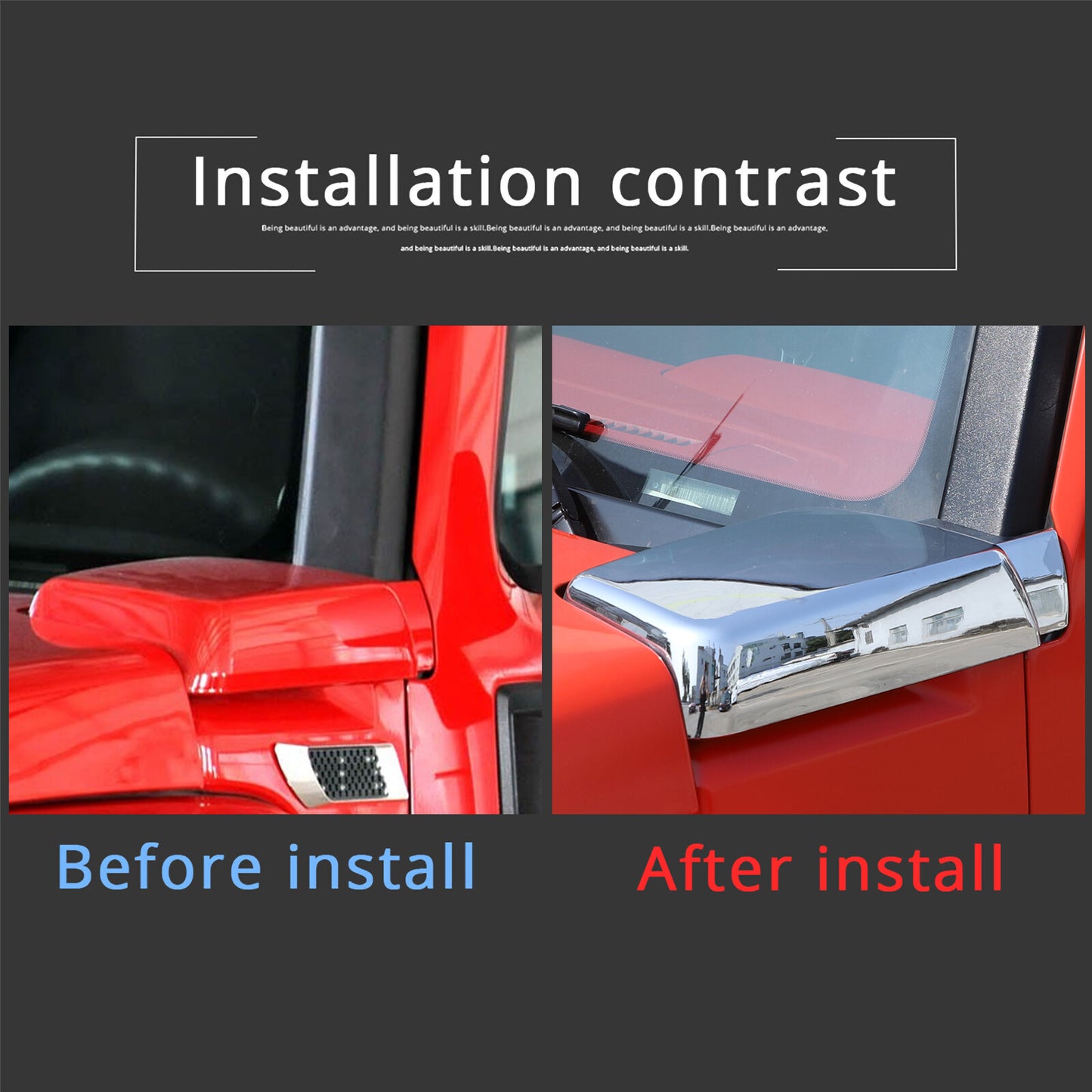 Chrome-plated bezel covers for side air intake vents are available on for Hummer H3 models from 2005 to 2009.