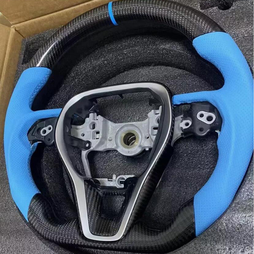 Steering wheel suitable for Toyota for Camry , Rav4, for Corolla 2018+, blue leather, carbon fiber