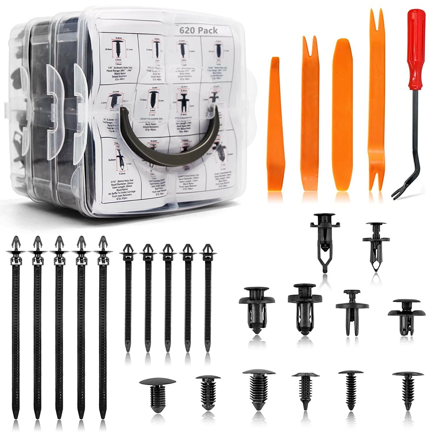 650-piece set of car mounting clips and fasteners, 18 most popular sizes of car clips and car pin kits