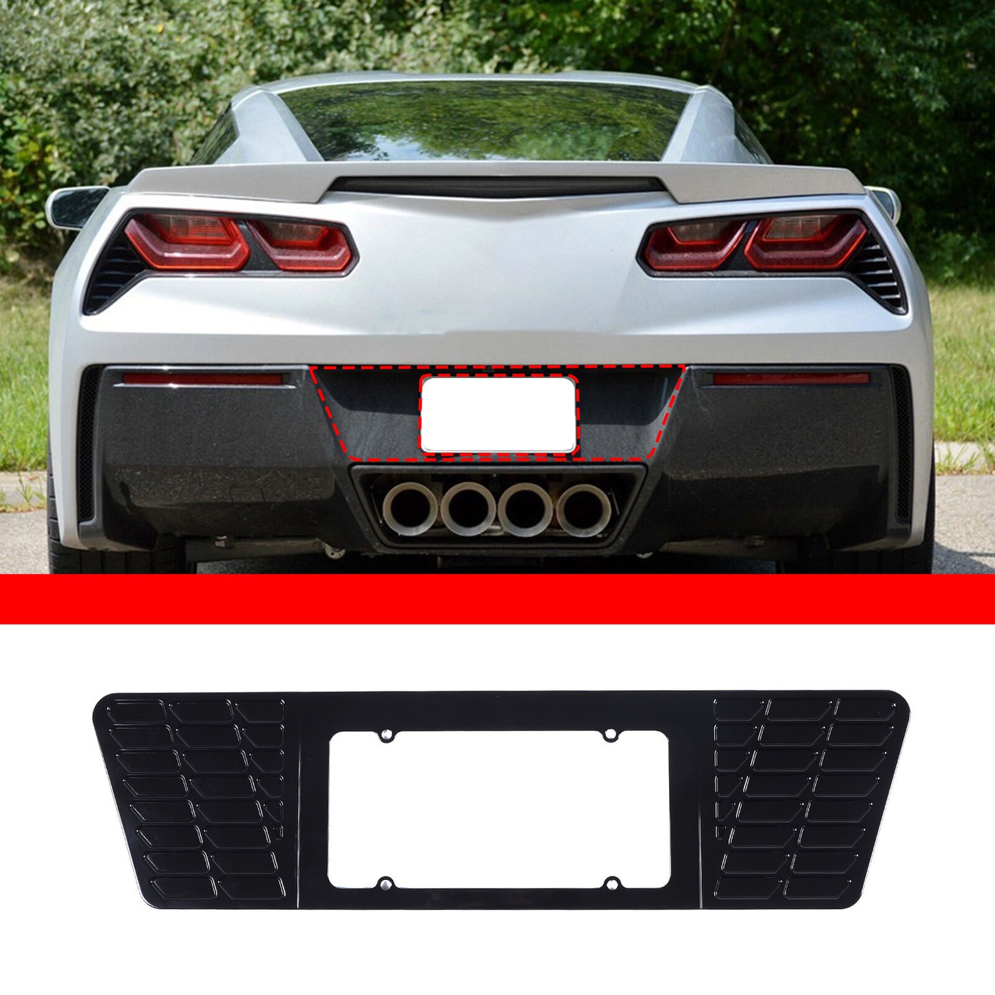 Aluminum rear license plate frame with glossy black trim suitable for Corvette C7 2014-2019 n