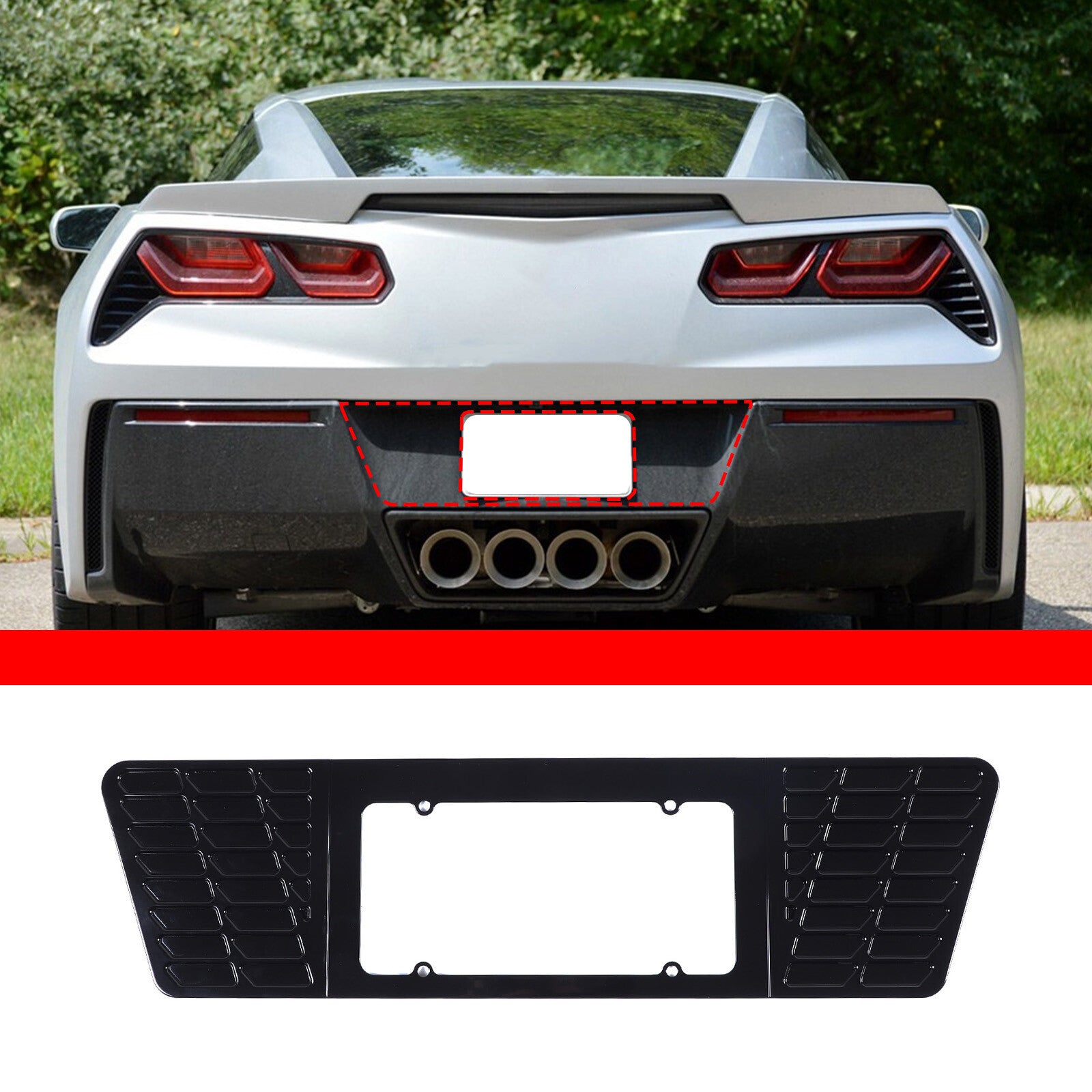 Aluminum rear license plate frame with glossy black trim suitable for Corvette C7 2014-2019 n