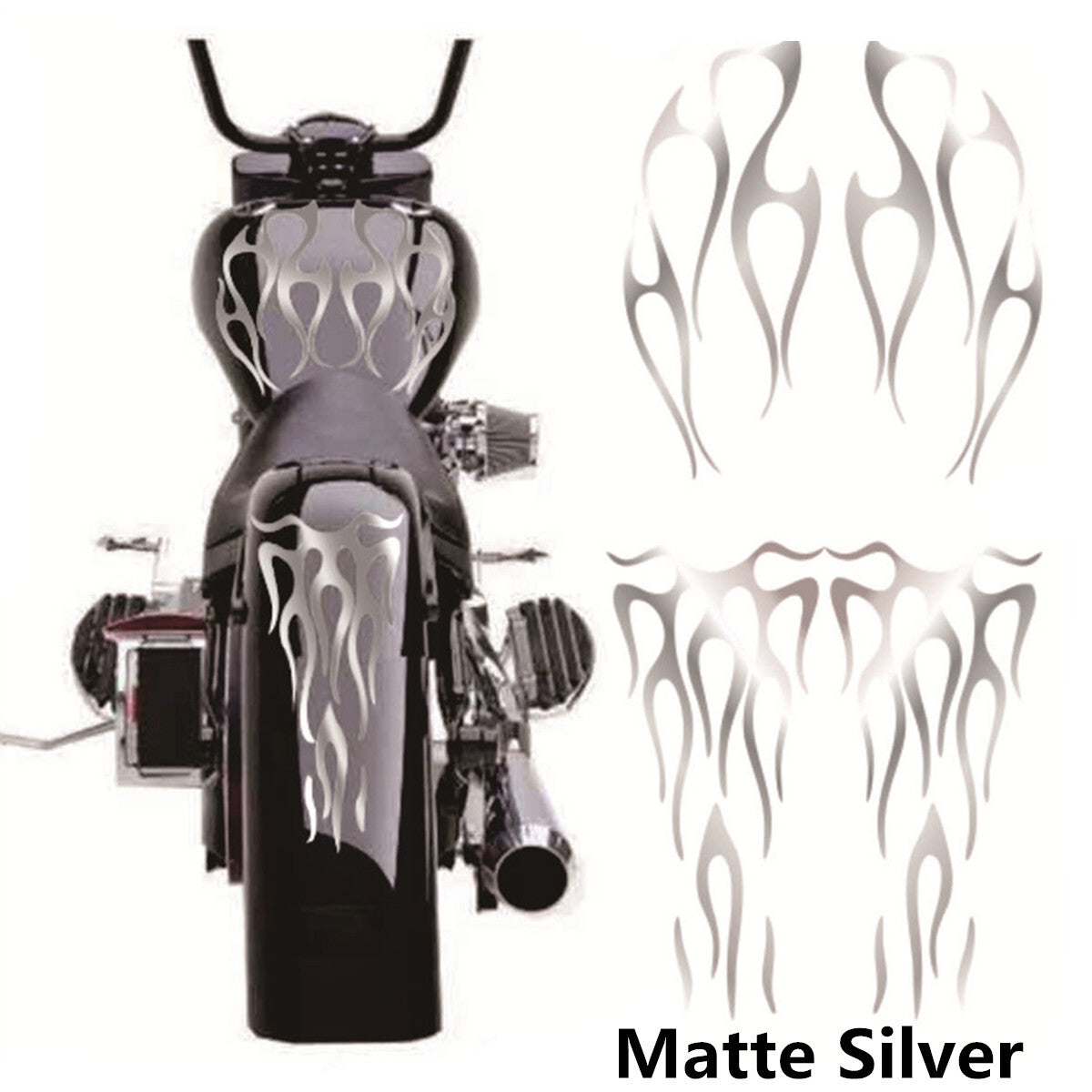 Matte Silver Flame Vinyl Decal Sticker Waterproof For Motorcycle Gas Tank Fender Q