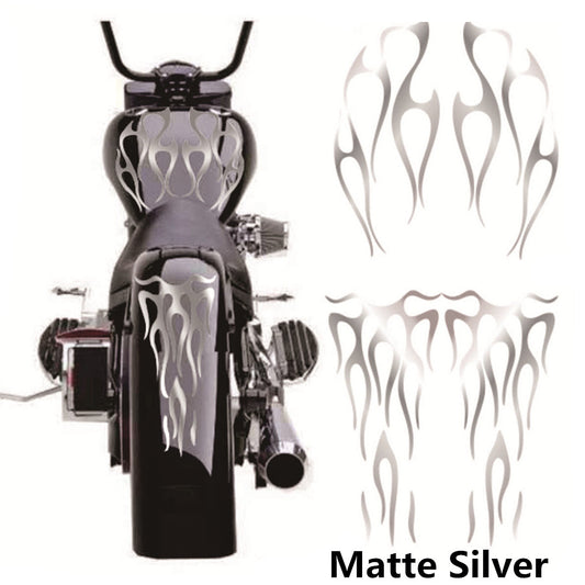 Matte Silver Flame Vinyl Decal Sticker Waterproof For Motorcycle Gas Tank Fender Q