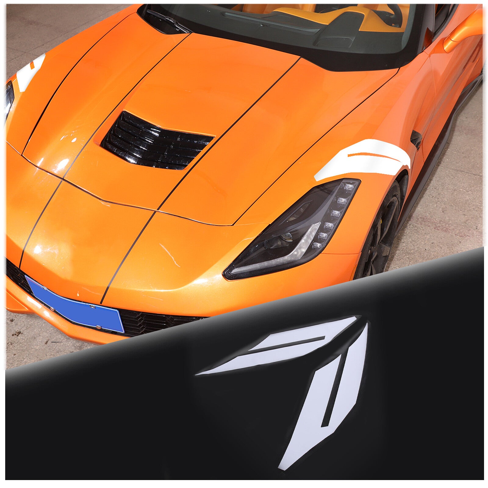 Side fender hash mark stripe decal sticker, white, suitable for Corvette C7 2PCS - n