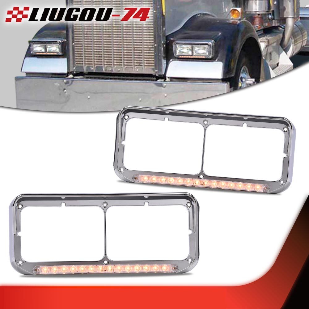 Fits Dual Rectangular 4x6 Headlights - Clear Lens Headlight Bezel with Visor 1 Pair - v
