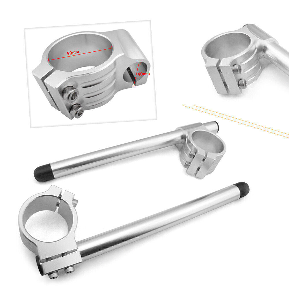 for Suzuki GSXR 600 750 Silver Motorcycle Pair CNC 50mm Clip On Ons Handlebars Q