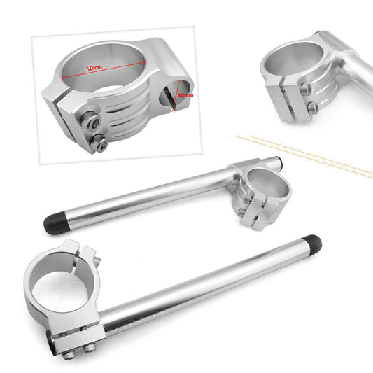 for Suzuki GSXR 600 750 Silver Motorcycle Pair CNC 50mm Clip On Ons Handlebars Q