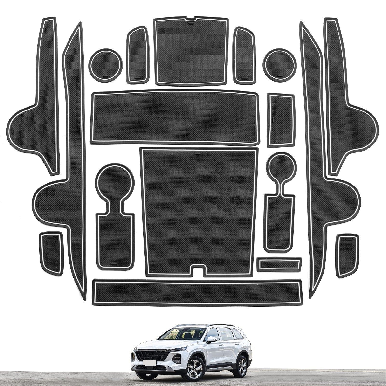 Anti-Slip Gate Slot Cup Mat for Hyundai SantaFe 2023 2024 Pad Accessories WHITE