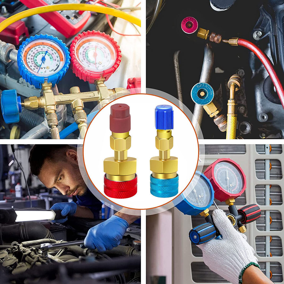 A/C R1234YF Quick Coupler Connector Adapters High/Low Manifold AC Gauge Auto Set Q