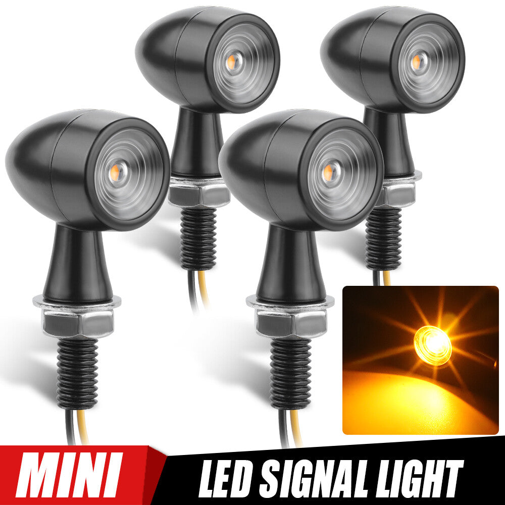 4pcs Black Motorcycle Bullet LED Turn Signal Blinker Light For Bobber Cafe Racer