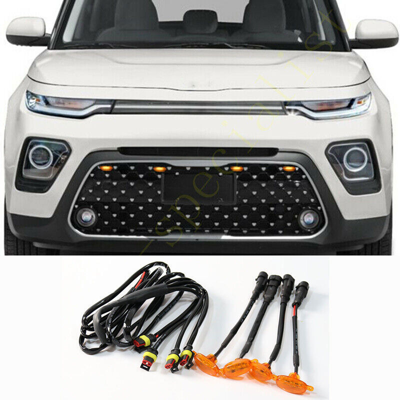4Pcs for Kia Soul 2020-2021 Car Front Grille LED Amber Light Style Yellow Q